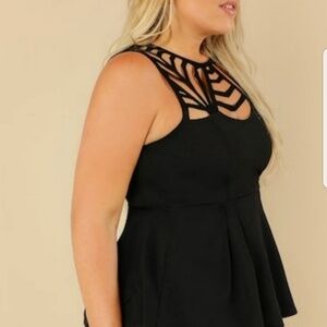 Strappy Cage cut Chest Black Tank Top